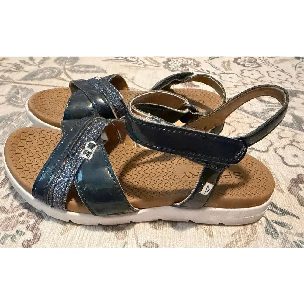 Sperry Kids Blue Glitter Strappy Sandals Girls Size 12 Pre-owned Shimmer